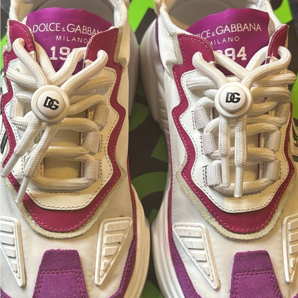 Dolce & Gabbana Fuchsia and Cream Sneakers
